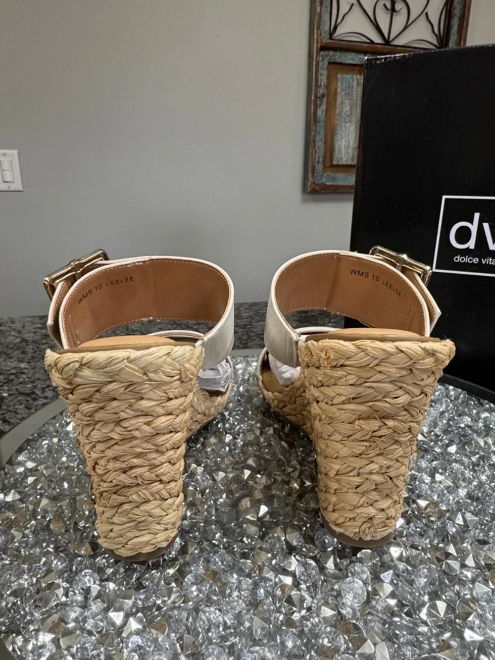 Dolce Vita Cream Woven Espadrille Wedge Sandals with Gold Buckle NEW 10